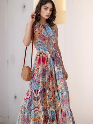 Printed Halter Neck Maxi Dress - StyleLure