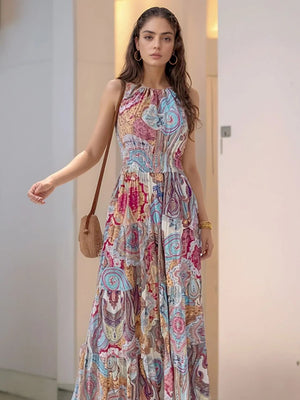 Printed Halter Neck Maxi Dress - StyleLure
