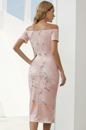 Printed Off - Shoulder Split Dress - StyleLure