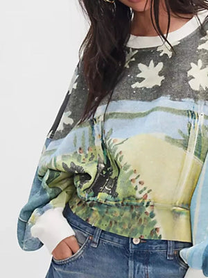 Printed Round Neck Dropped Shoulder Sweatshirt - StyleLure