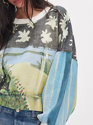 Printed Round Neck Dropped Shoulder Sweatshirt - StyleLure