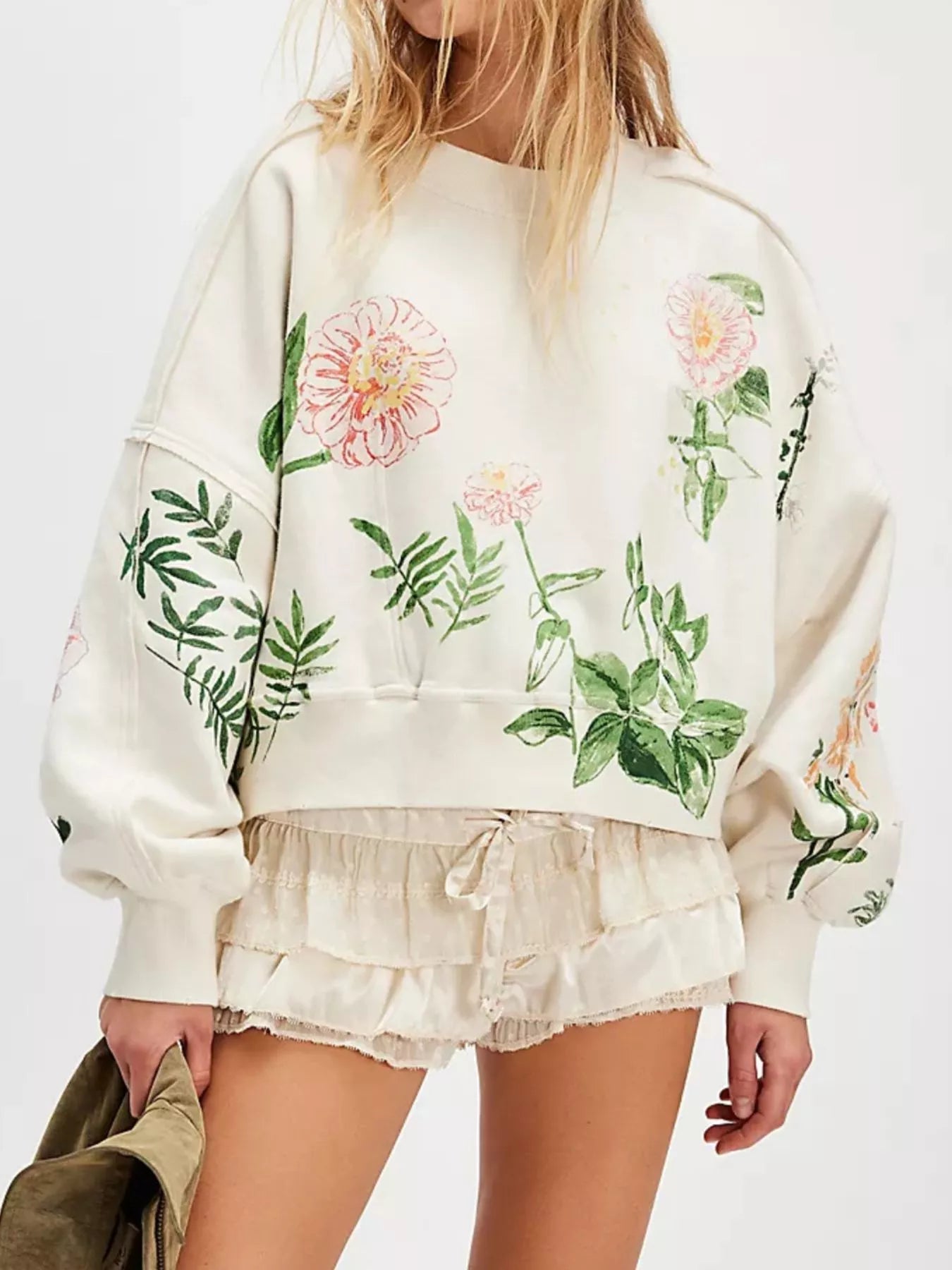 Printed Round Neck Dropped Shoulder Sweatshirt - StyleLure