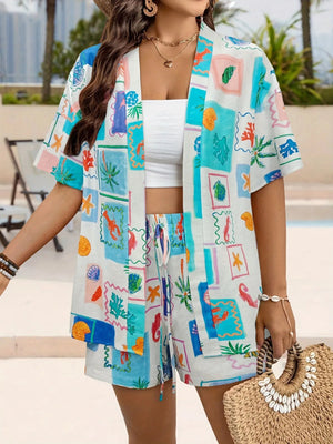 Printed Short Sleeve Shirt and Shorts Set - StyleLure