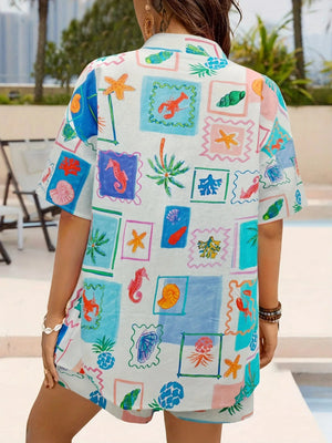 Printed Short Sleeve Shirt and Shorts Set - StyleLure