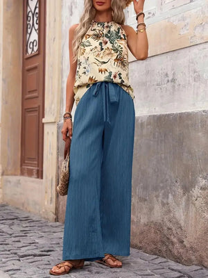 Printed Tank Top and Wide Leg Pants Set - StyleLure