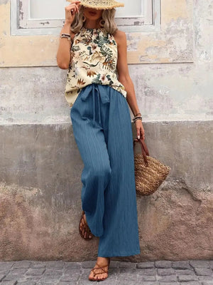 Printed Tank Top and Wide Leg Pants Set - StyleLure