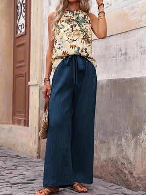 Printed Tank Top and Wide Leg Pants Set - StyleLure