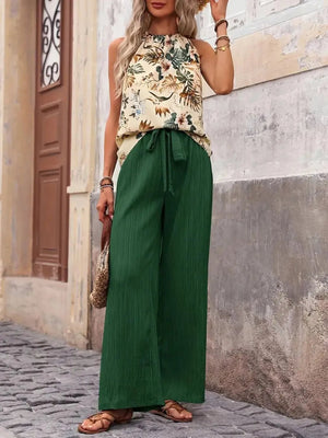 Printed Tank Top and Wide Leg Pants Set - StyleLure
