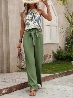 Printed Tank Top and Wide Leg Pants Set - StyleLure