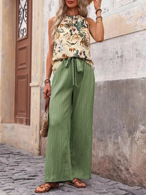 Printed Tank Top and Wide Leg Pants Set - StyleLure