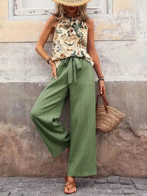 Printed Tank Top and Wide Leg Pants Set - StyleLure