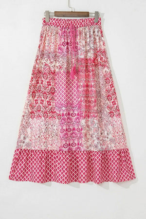 Printed Tassel Drawstring High Waist Maxi Skirt - StyleLure
