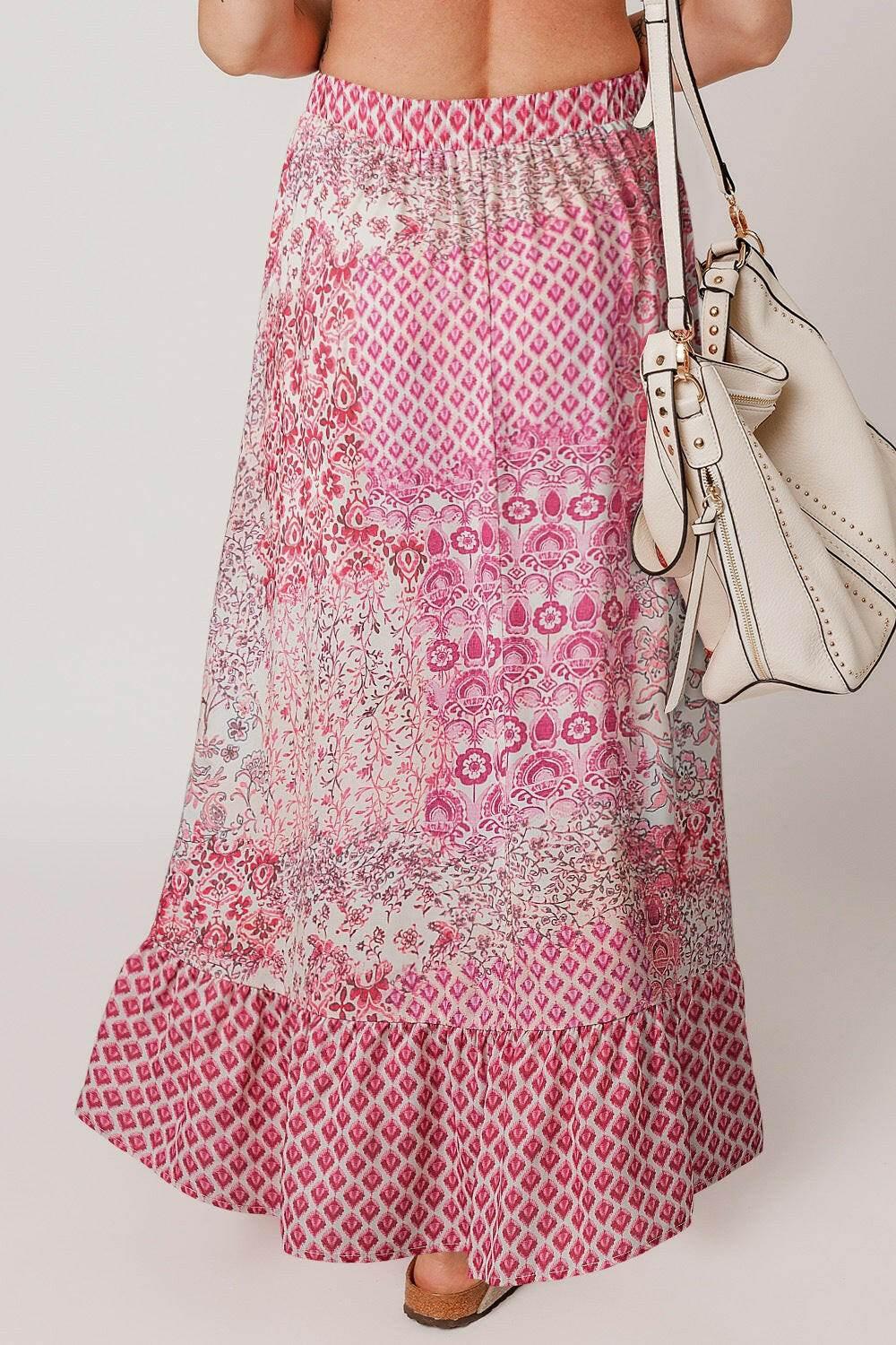 Printed Tassel Drawstring High Waist Maxi Skirt - StyleLure