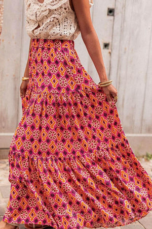 Printed Tiered Maxi Skirt - StyleLure