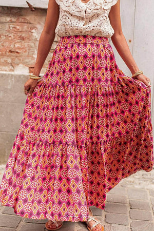 Printed Tiered Maxi Skirt - StyleLure