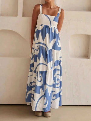 Printed Tiered Square Neck Maxi Dress - StyleLure