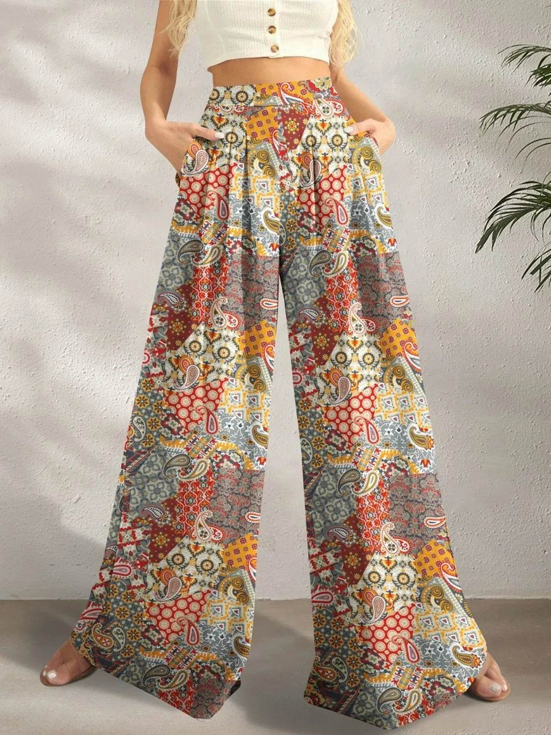 Printed Wide Leg Pants - StyleLure