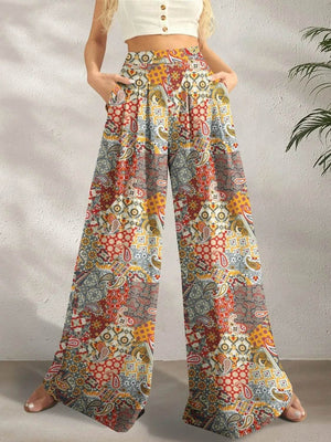 Printed Wide Leg Pants - StyleLure