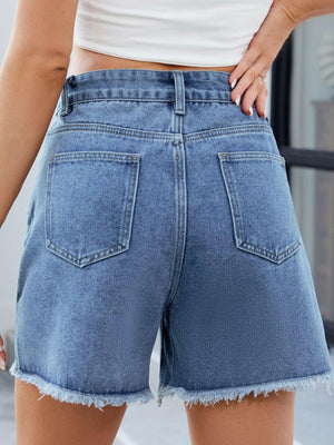 Raw Hem Slit Denim Shorts - StyleLure