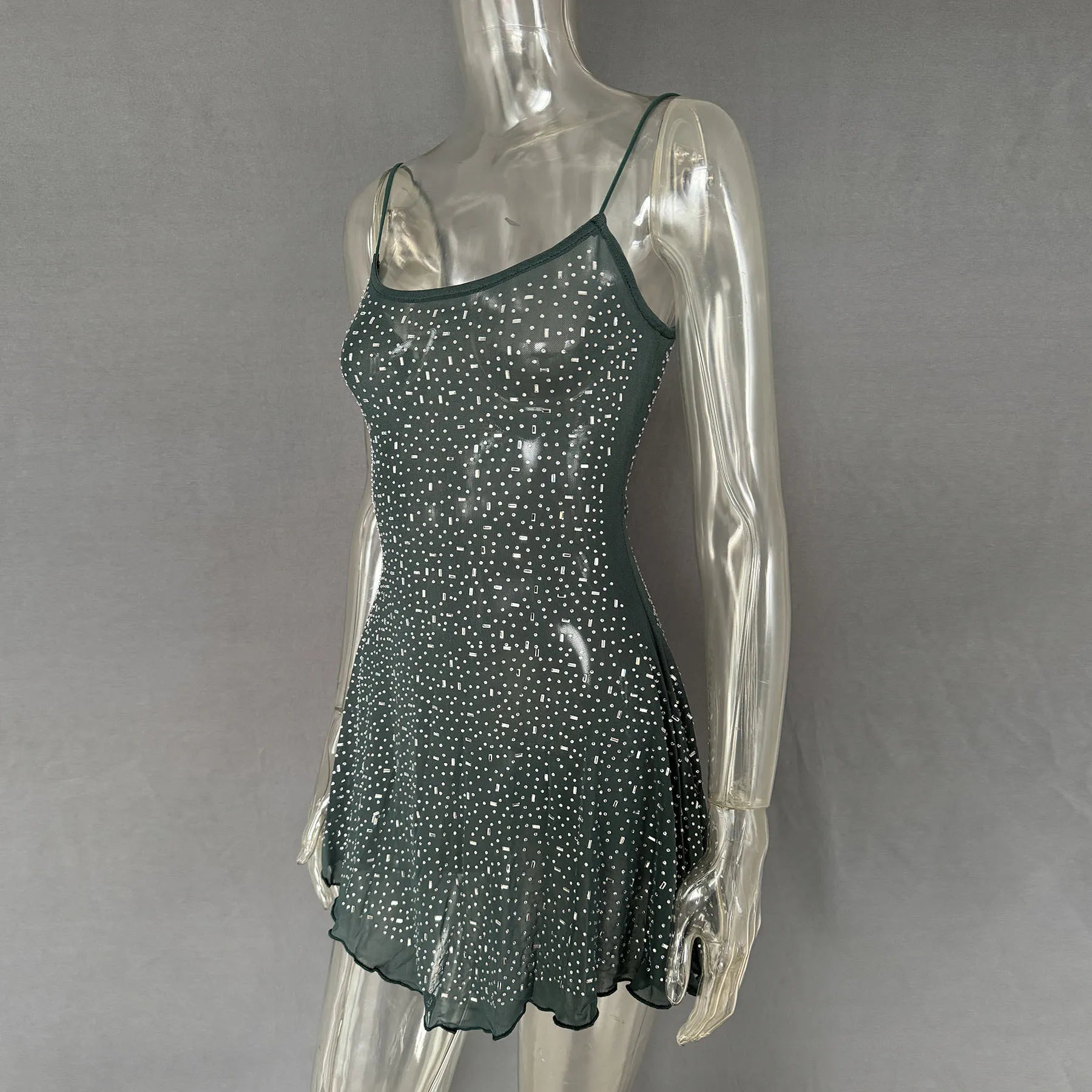 Rhinestone Decor Mini Cami Dress - StyleLure