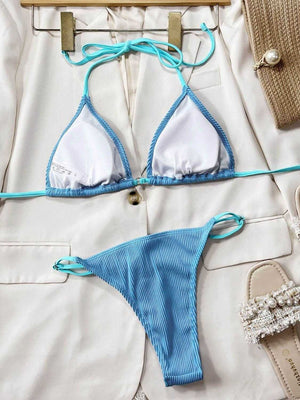 Ribbed Tie Back Bikini Set - StyleLure