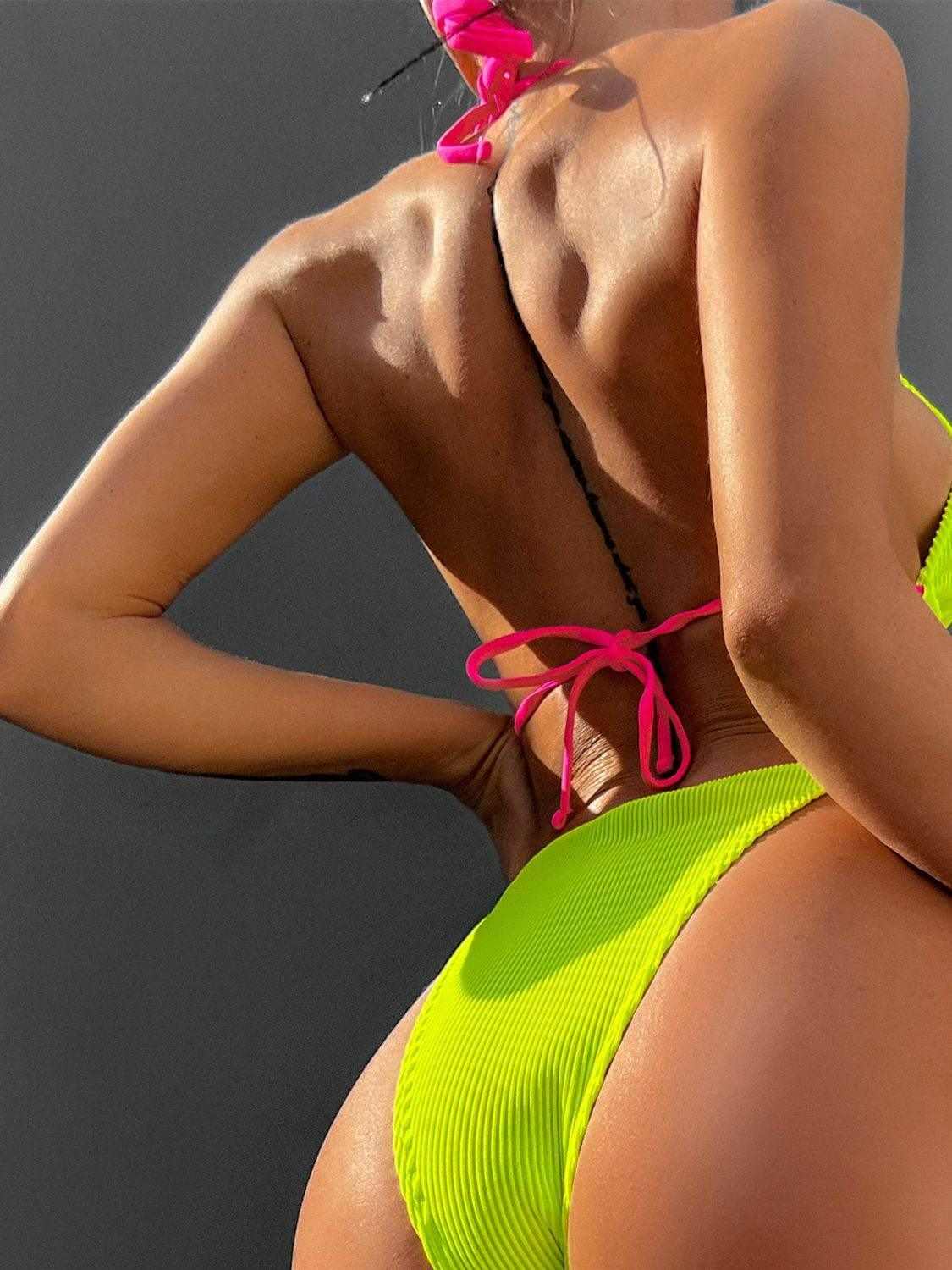 Ribbed Tie Back Bikini Set - StyleLure