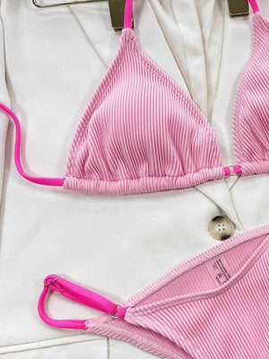 Ribbed Tie Back Bikini Set - StyleLure