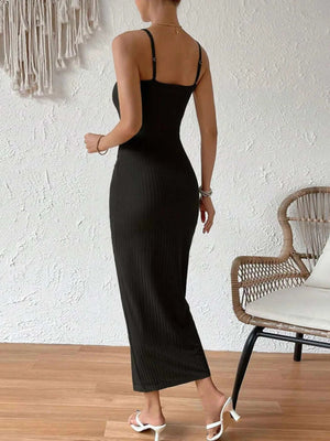 Ribbed Wrap Midi Dress with Side Slit - StyleLure