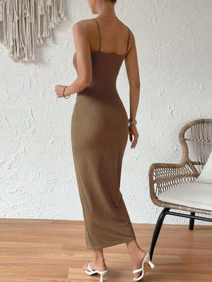Ribbed Wrap Midi Dress with Side Slit - StyleLure