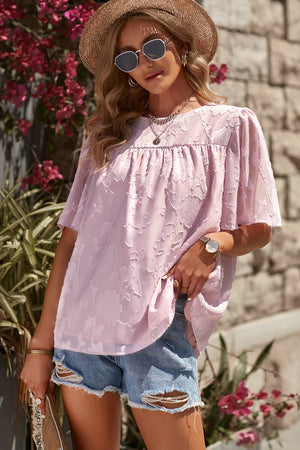 Round Neck Puff Sleeve Blouse - StyleLure