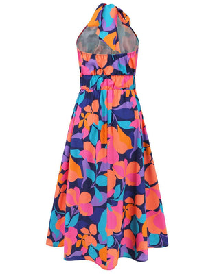 Ruched Printed Halter Neck Dress - StyleLure
