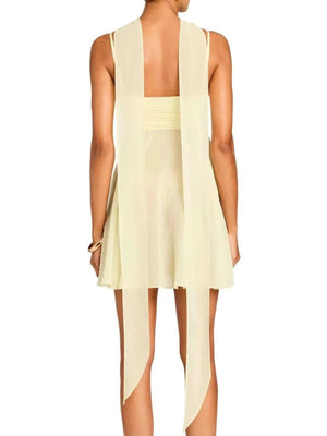 Ruched Square Neck Cami Dress with Scarf - StyleLure