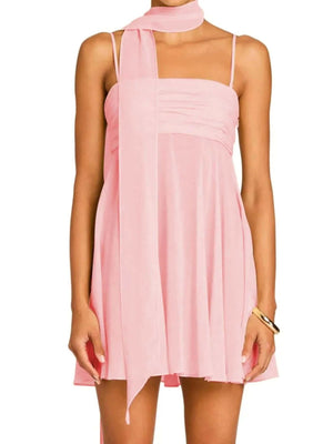 Ruched Square Neck Cami Dress with Scarf - StyleLure