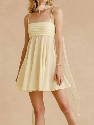 Ruched Square Neck Cami Dress with Scarf - StyleLure