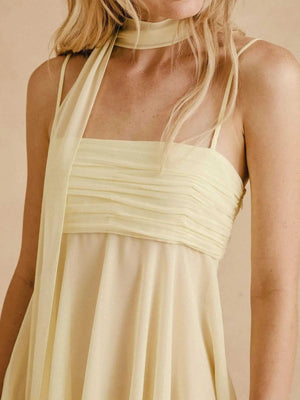 Ruched Square Neck Cami Dress with Scarf - StyleLure