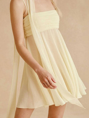 Ruched Square Neck Cami Dress with Scarf - StyleLure