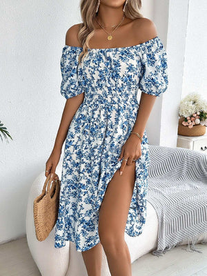 Ruffled Hem Floral Puff Sleeve Dress - StyleLure