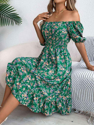Ruffled Hem Floral Puff Sleeve Dress - StyleLure