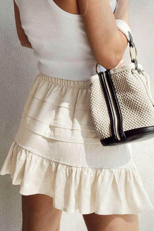 Ruffled Hemline Elastic Waist Mini Skirt - StyleLure
