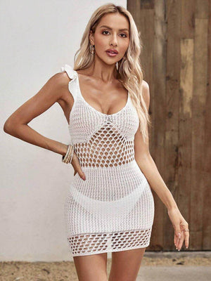 Ruffled Openwork Sleeveless Cover - Up Dress - StyleLure