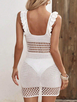 Ruffled Openwork Sleeveless Cover - Up Dress - StyleLure