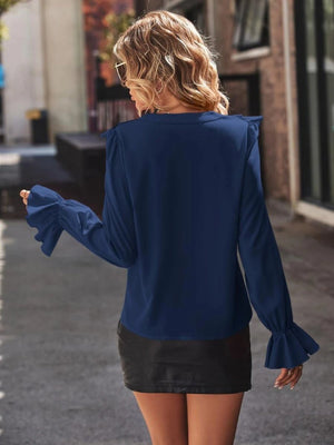 Ruffled V - Neck Flounce Sleeve Shirt - StyleLure