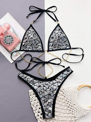 Sequin Halter Neck Two - Piece Bikini Set - StyleLure