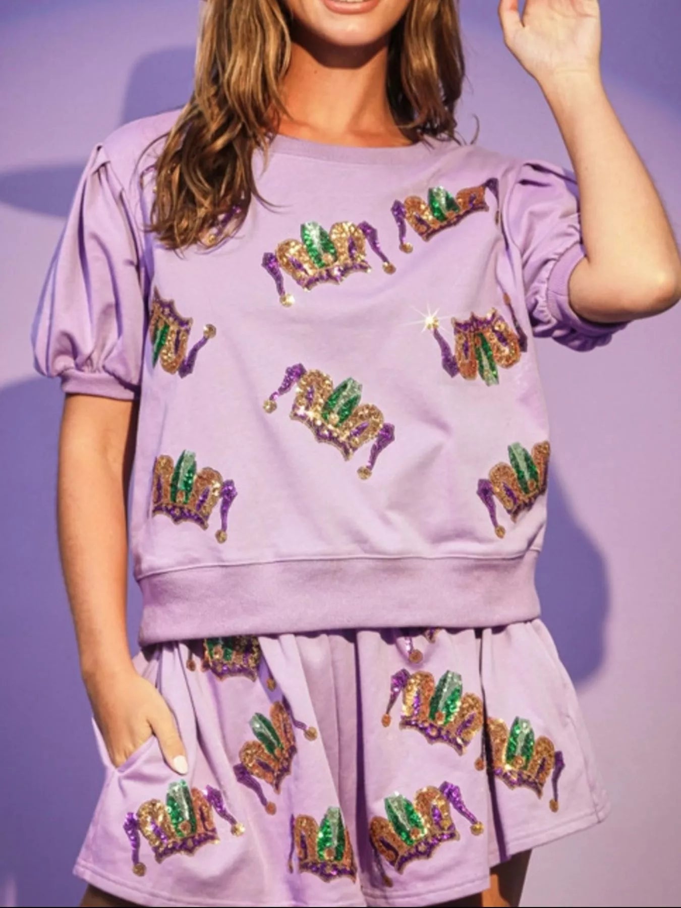 Sequin Round Neck Top and Shorts Set - StyleLure