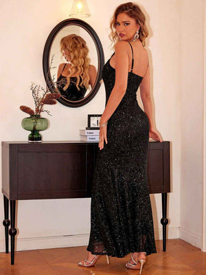 Sequin Square Neck Maxi Cami Dress - StyleLure