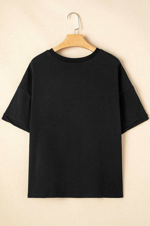 Sequin Strawberry High Low Half Sleeve Relaxed Fit T-Shirt - StyleLure