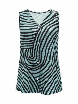 Sleeveless Zebra Print Button - Up Tank Top - StyleLure