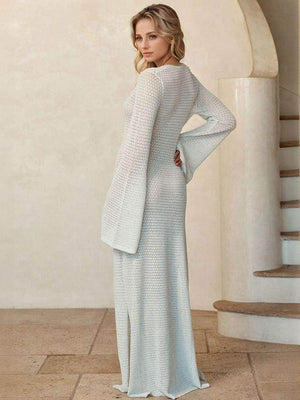 Slit Plunge Flare Sleeve Cover - Up Dress - StyleLure