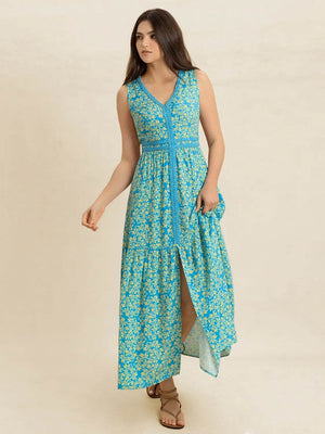 Slit Printed V - Neck Sleeveless Dress - StyleLure