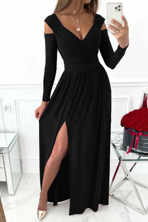 Slit Surplice Long Sleeve Maxi Dress - StyleLure